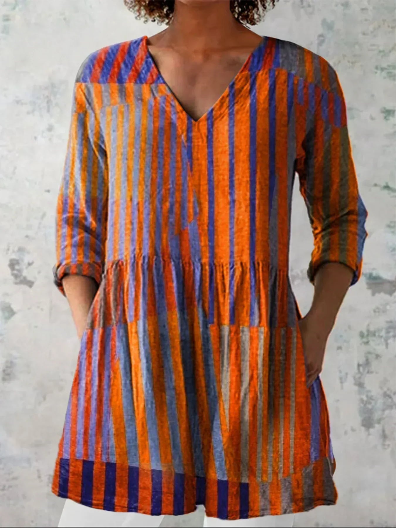Layla | Chemise V-Neck à Rayures en Colorblock