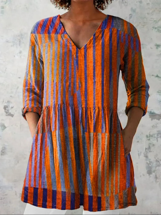 Layla | Chemise V-Neck à Rayures en Colorblock