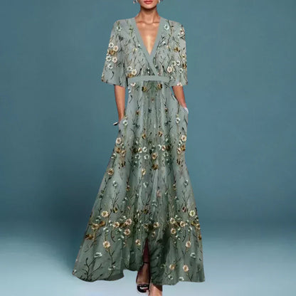 Hazel | Robe Maxi Fleurie à Encolure en V Ceinturée