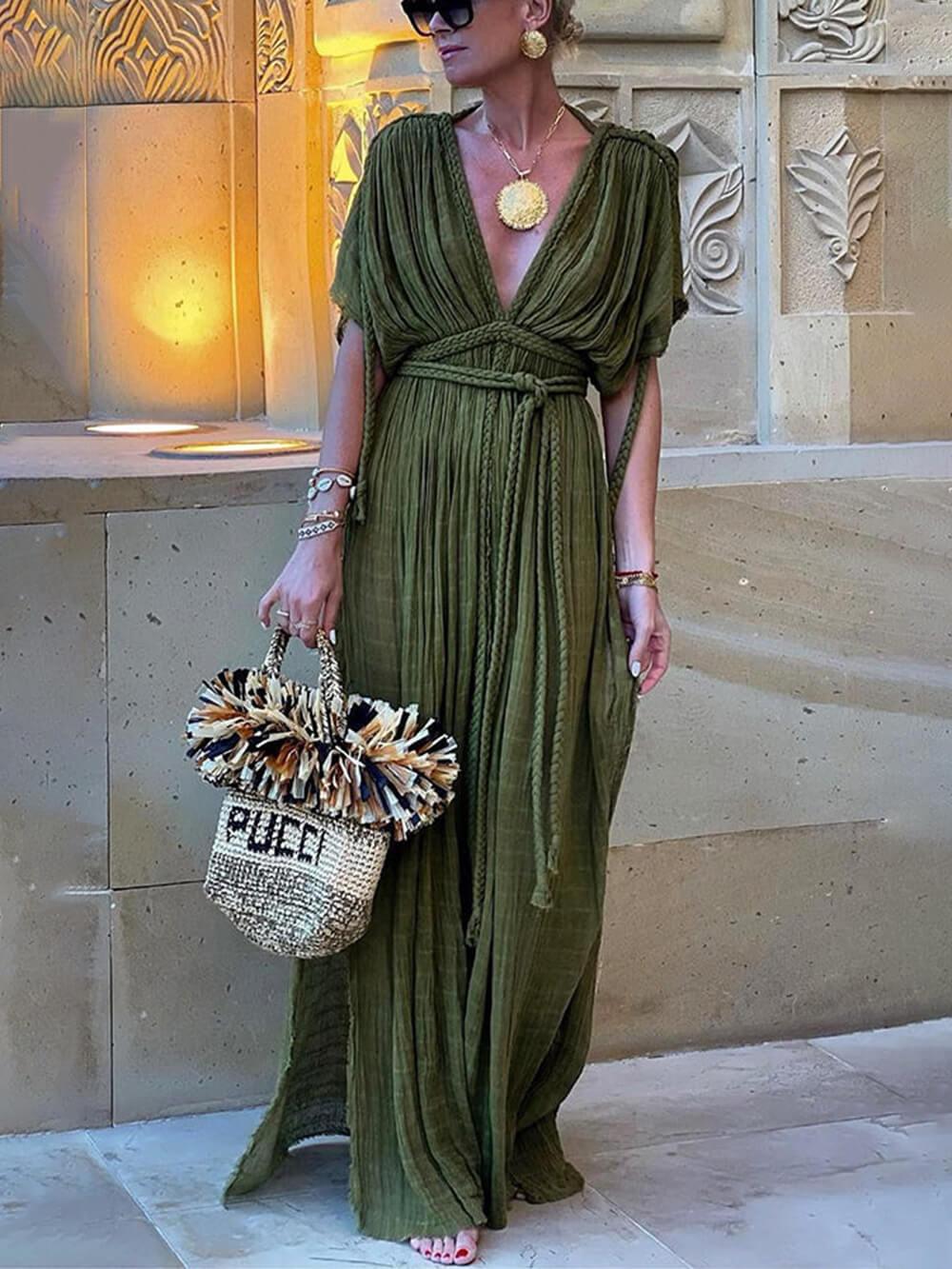 Elena | Kimono Drapé Robe Maxi à Fente