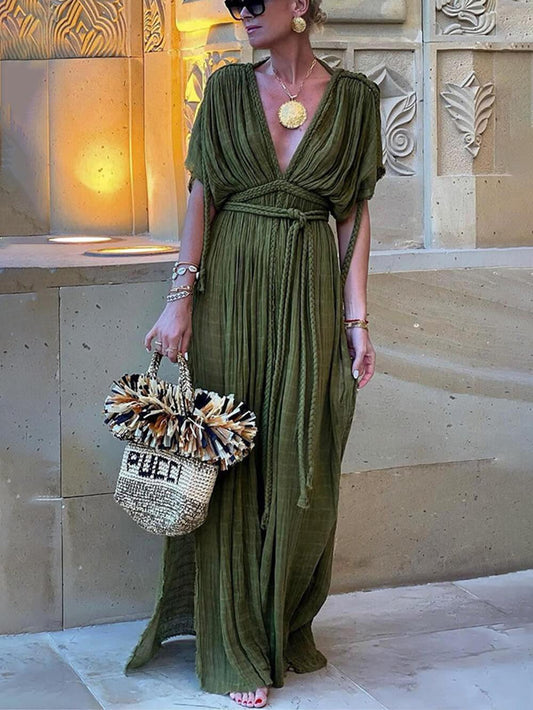 Elena | Kimono Drapé Robe Maxi à Fente