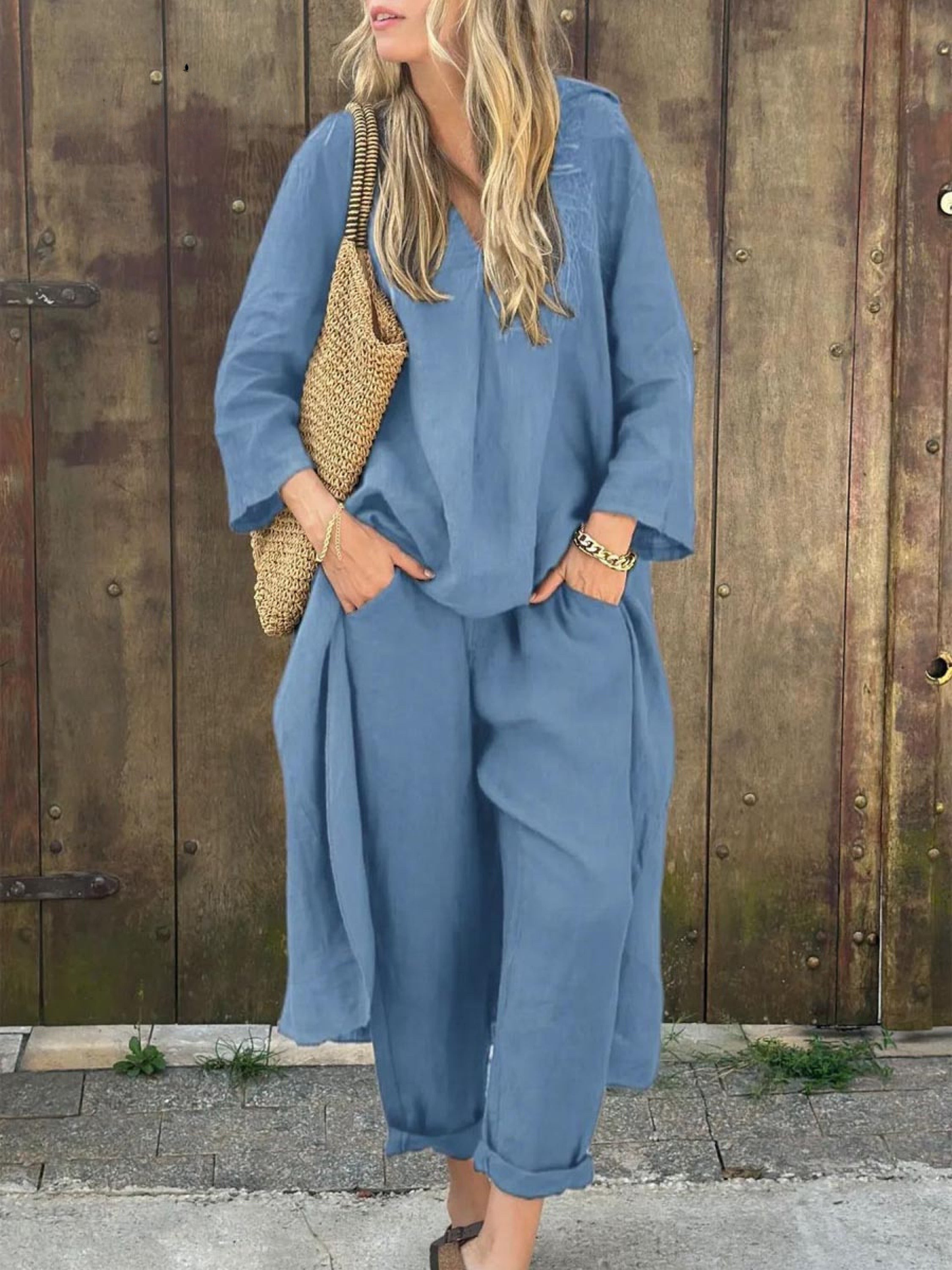 Lila | Ensemble Top à Col V et Pantalon Large