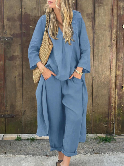 Lila | Ensemble Top à Col V et Pantalon Large