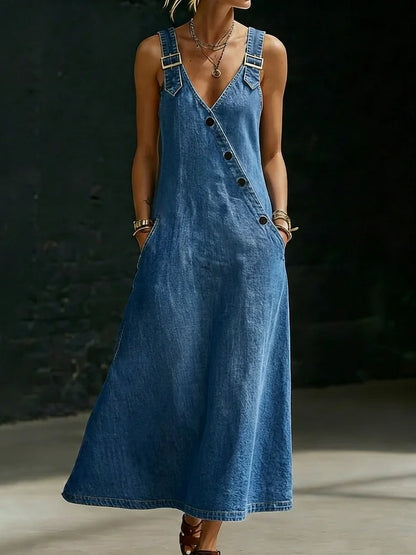 Vera | Longue Robe en Denim à Boutons