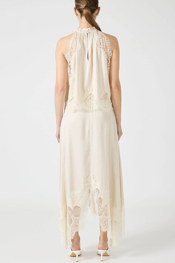 Isabella | Ensemble Top Plissé en Dentelle + Jupe à Fente Irrégulière