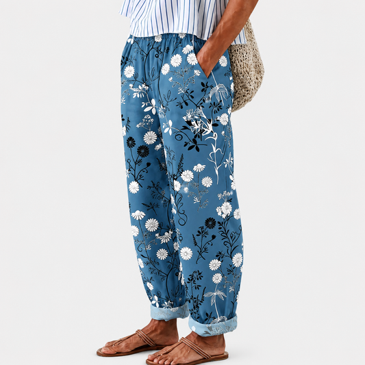 Pantalons Relax Fleurs Bleues