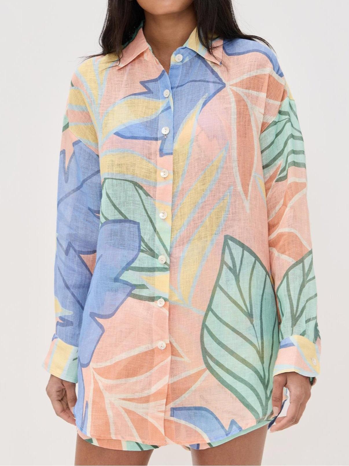 Amandine | Ensemble court imprimé de feuilles tropicales