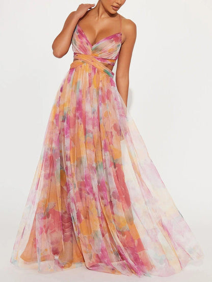 Karen | Robe Maxi V-Découpe à Imprimé Floral