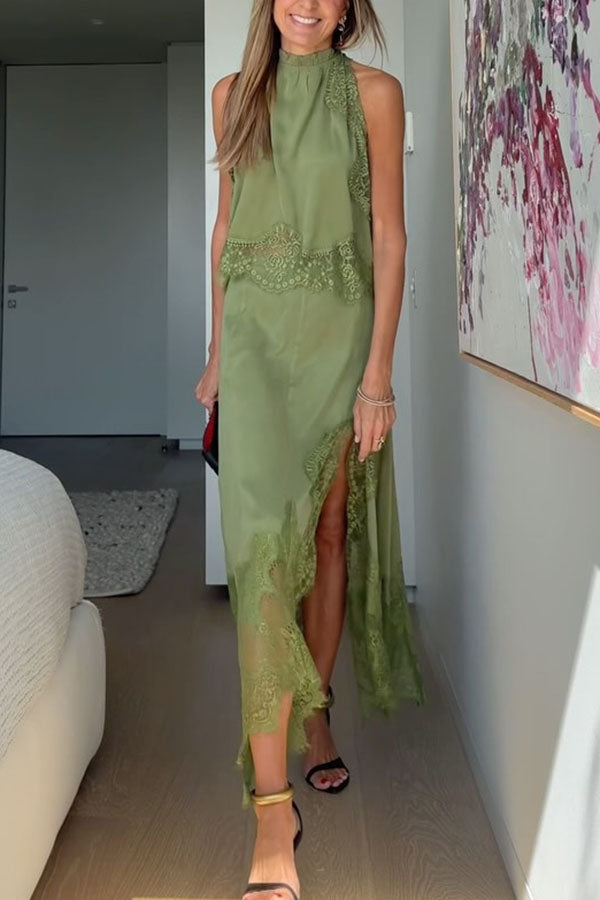 Isabella | Ensemble Top Plissé en Dentelle + Jupe à Fente Irrégulière