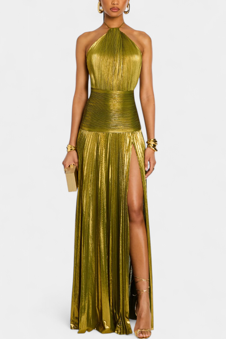 Emma - Robe Halter Métallique à Dos Nu