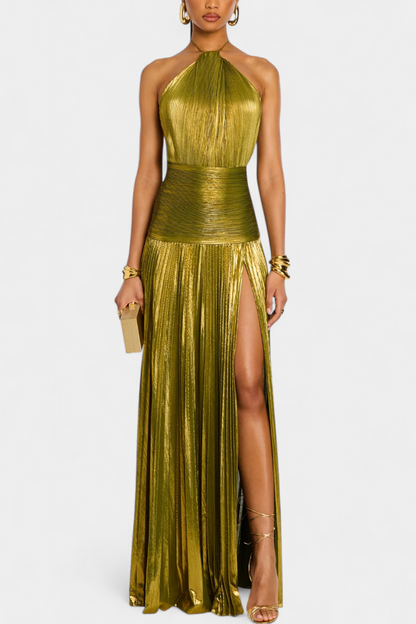 Emma - Robe Halter Métallique à Dos Nu
