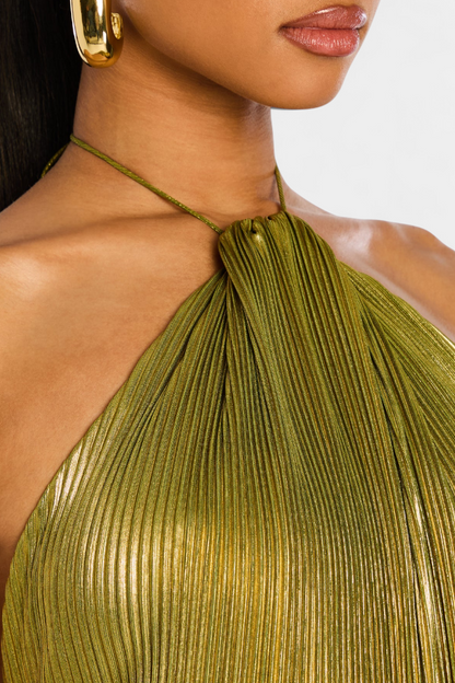 Emma - Robe Halter Métallique à Dos Nu