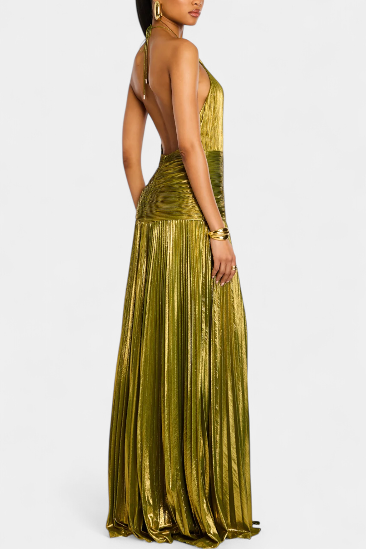 Emma - Robe Halter Métallique à Dos Nu