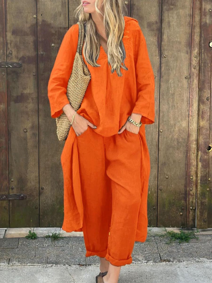 Lila | Ensemble Top à Col V et Pantalon Large