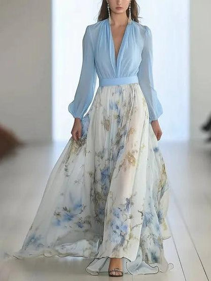 Madeleine | Robe Maxi à Imprimé Floral Éblouissant avec Décolleté en V