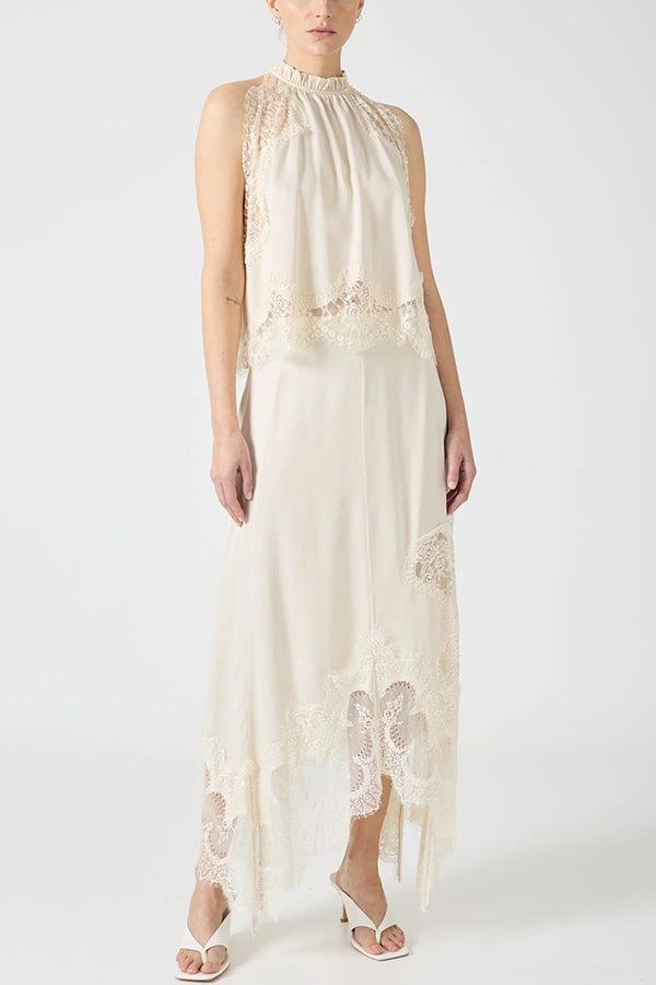 Isabella | Ensemble Top Plissé en Dentelle + Jupe à Fente Irrégulière