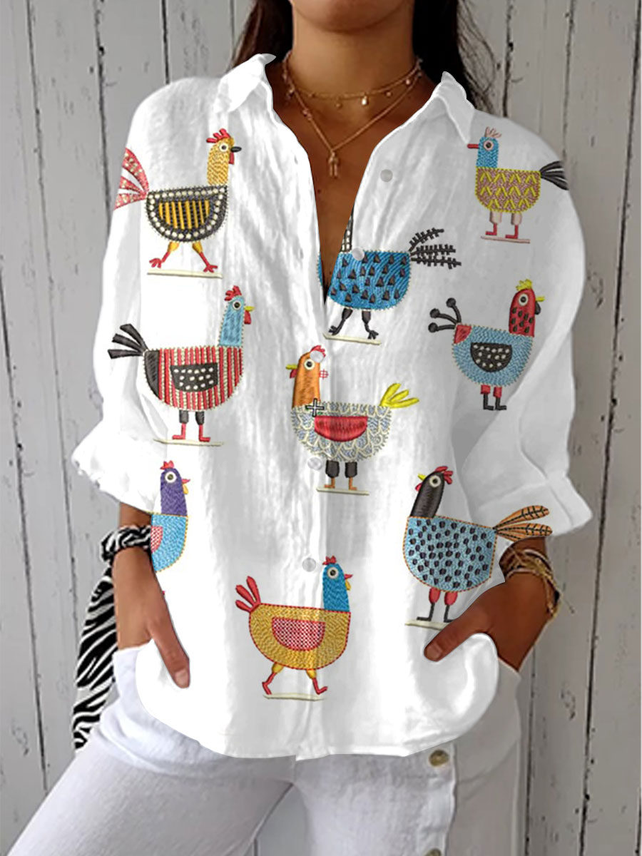 Helen – Blouse Imprimé Poulet Ludique