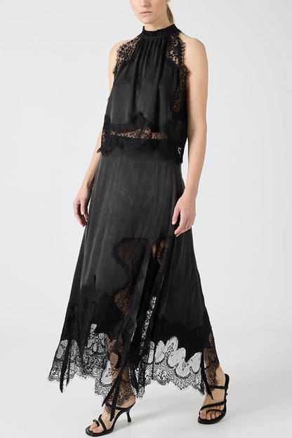 Isabella | Ensemble Top Plissé en Dentelle + Jupe à Fente Irrégulière