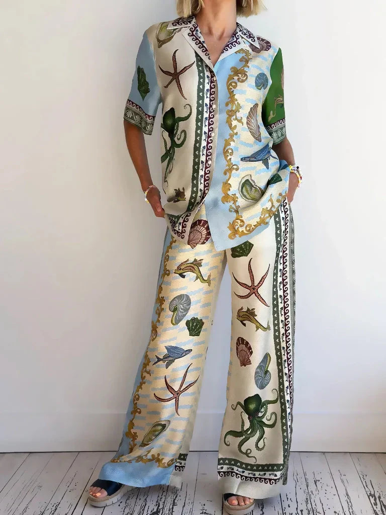 Marina | Ensemble Imprimé Floral en Mer Profonde