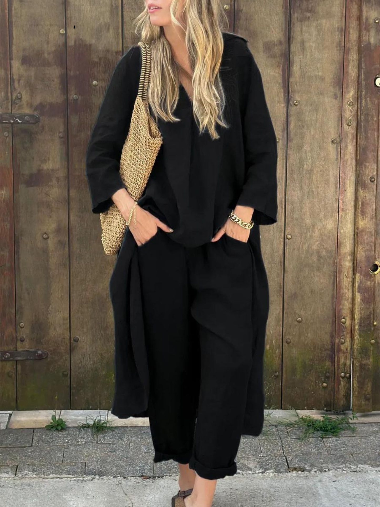 Lila | Ensemble Top à Col V et Pantalon Large