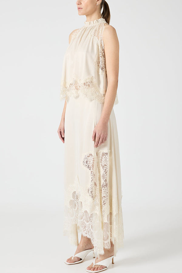 Isabella | Ensemble Top Plissé en Dentelle + Jupe à Fente Irrégulière