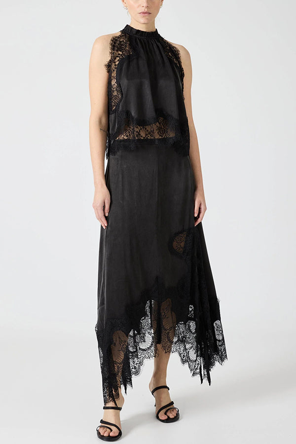 Isabella | Ensemble Top Plissé en Dentelle + Jupe à Fente Irrégulière