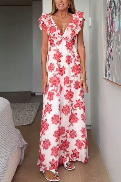 Patricia  | Robe Maxi à Imprimé Floral Volanté