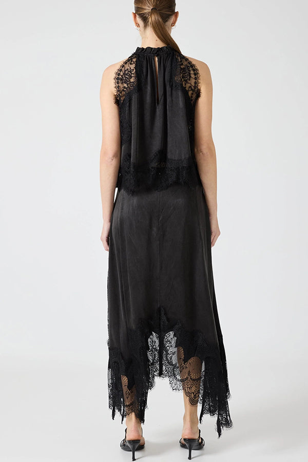 Isabella | Ensemble Top Plissé en Dentelle + Jupe à Fente Irrégulière