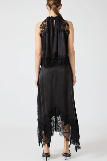 Isabella | Ensemble Top Plissé en Dentelle + Jupe à Fente Irrégulière