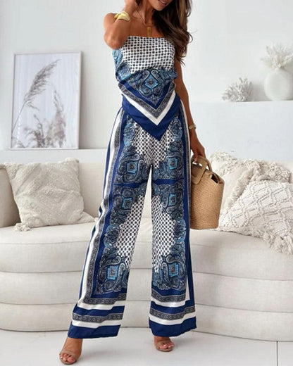 Lila | Ensemble de débardeur et pantalon à lacets imprimé