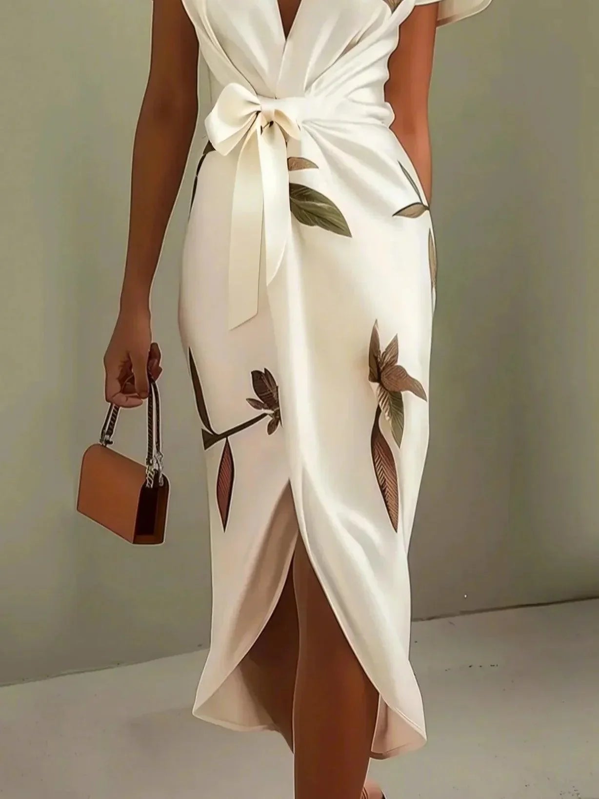 Judy | Robe Midi Satinée à Manches Courtes Blanche