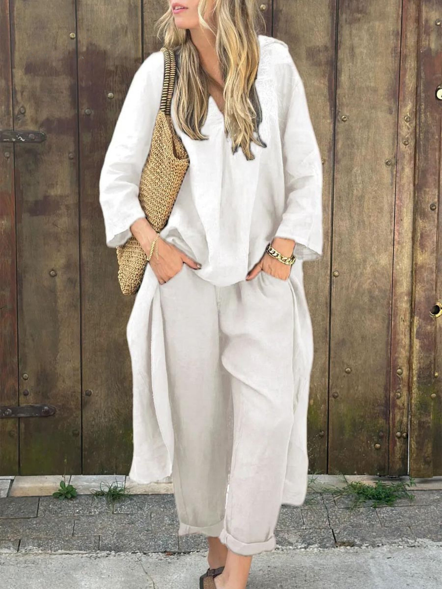 Lila | Ensemble Top à Col V et Pantalon Large