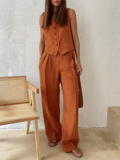 Lila | Costume Pantalon Large Plissé à Col V