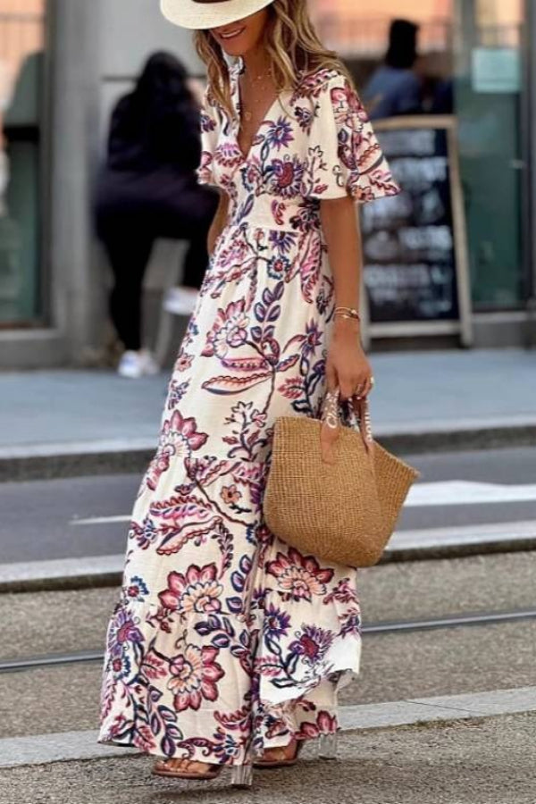 Joan  | Robe Maxi à Manches Bouffantes Imprimée Floral