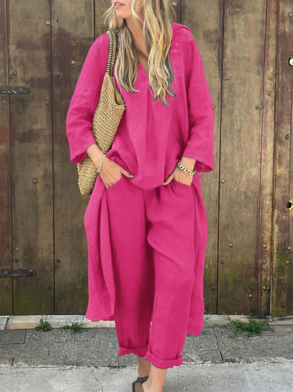 Lila | Ensemble Top à Col V et Pantalon Large