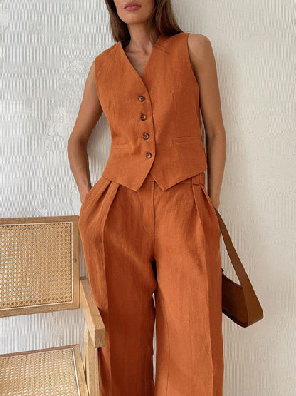Lila | Costume Pantalon Large Plissé à Col V