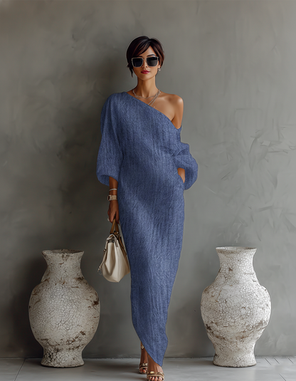 Robe en lin ivoire sans épaules
