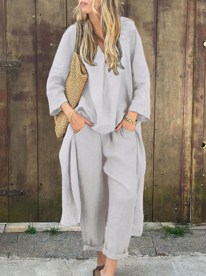 Lila | Ensemble Top à Col V et Pantalon Large