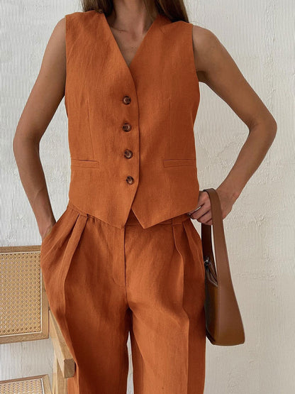 Lila | Costume Pantalon Large Plissé à Col V