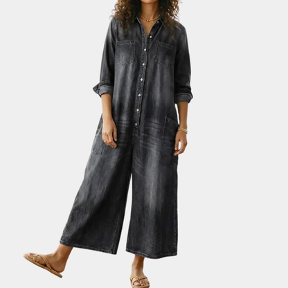 Diana | Salopette en denim vintage en coton lavé avec fermeture à boutons