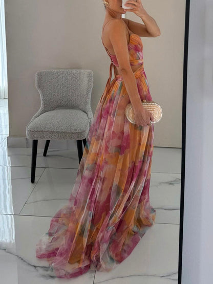 Karen | Robe Maxi V-Découpe à Imprimé Floral