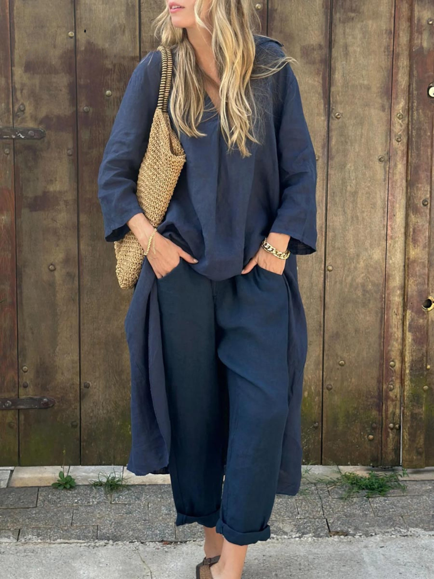 Lila | Ensemble Top à Col V et Pantalon Large