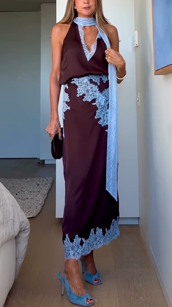 Isabella | Ensemble Haut et Jupe avec Panneau en Dentelle