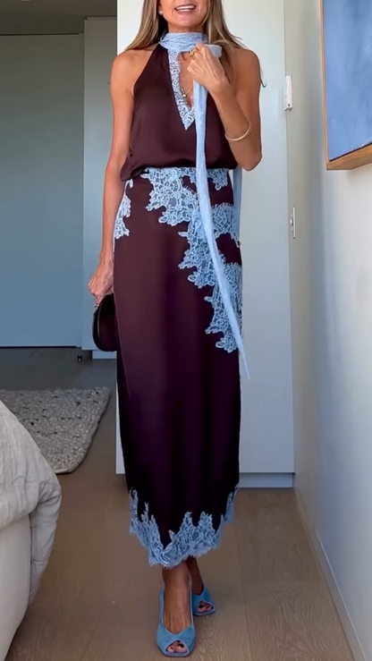 Isabella | Ensemble Haut et Jupe avec Panneau en Dentelle