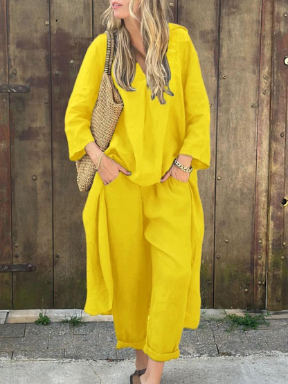 Lila | Ensemble Top à Col V et Pantalon Large