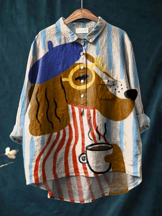 Charlie | Chemise Imprimée Chien Artistique & Café