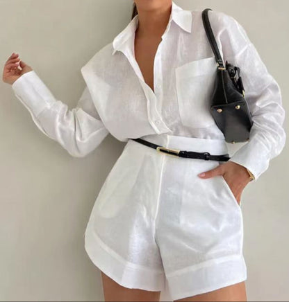 Lila | Ensemble de shorts à manches longues en coton et lin