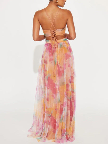 Karen | Robe Maxi V-Découpe à Imprimé Floral