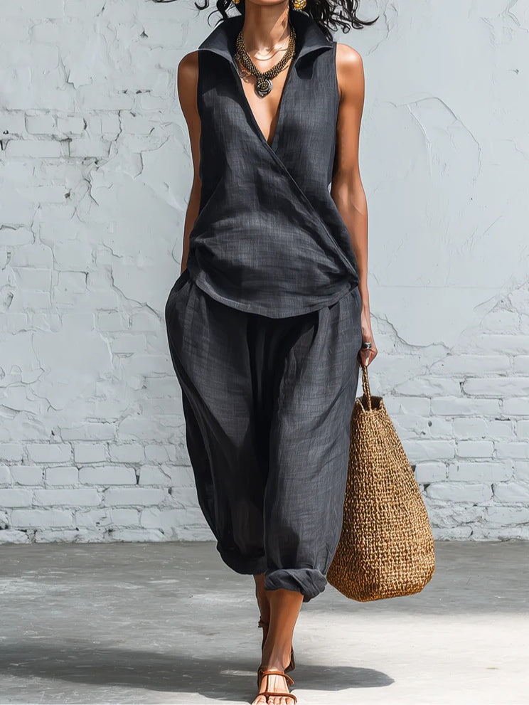 Sophia | Ensemble Chemise Col et Pantalons Amples