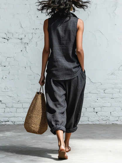 Sophia | Ensemble Chemise Col et Pantalons Amples